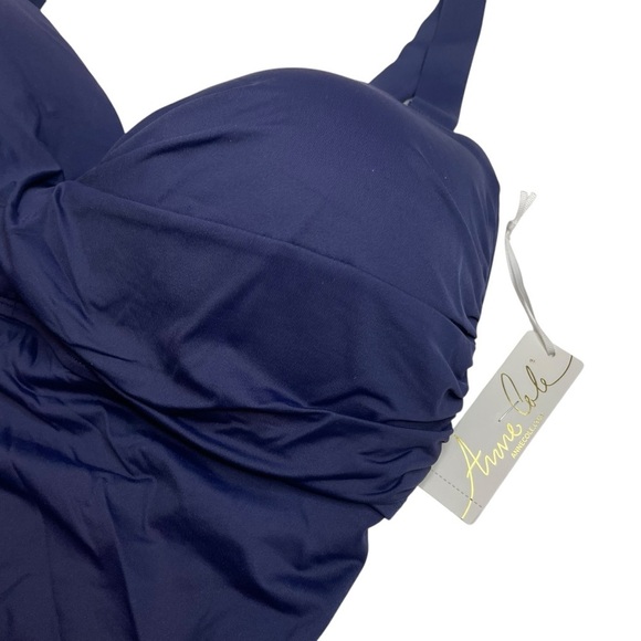 Anne Cole Signature Plus Size Live in Color Twist Bandeaukini Top Navy 20W New - Picture 2 of 6